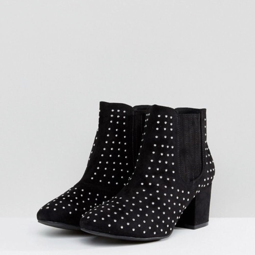 Black Studded Kitten Block Heel Ankle Booties - Picture 7 of 8